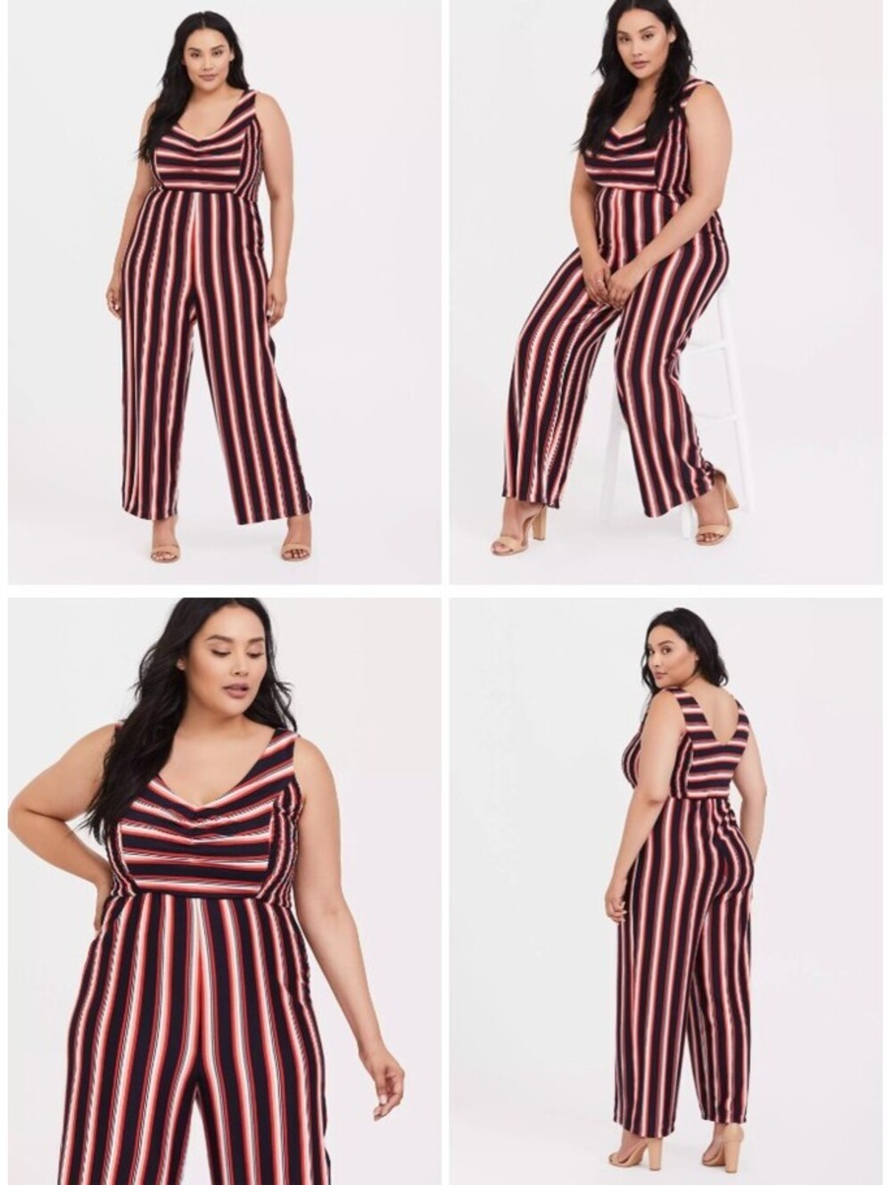 Torrid Red Black Multi Stripe Rib Wide Leg Jumpsuit Plus Size V Neck